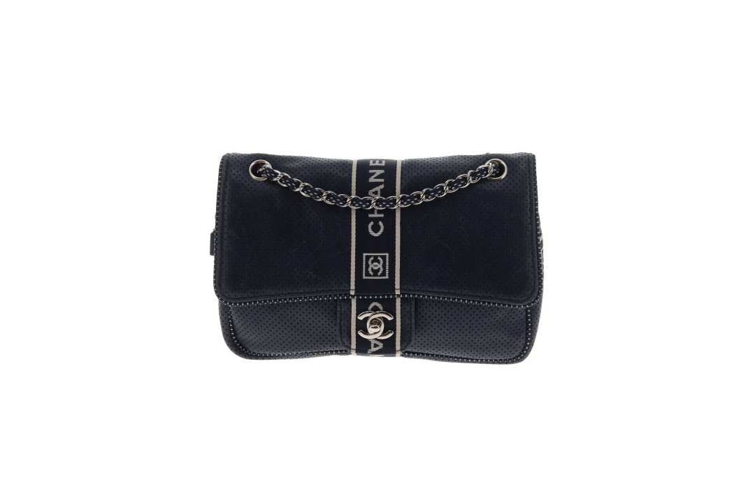 Chanel Sport Ligne Flap Bag Navy Blue Perforated Leather 2004/05