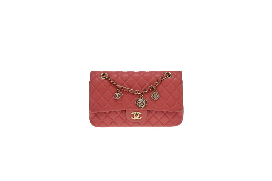 Chanel Classic Single Flap Medium Valentine Charms Pink Lambskin GHW