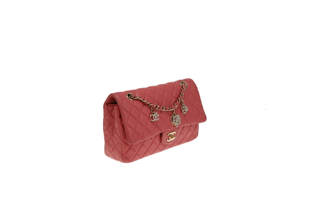 Chanel Classic Single Flap Medium Valentine Charms Pink Lambskin GHW