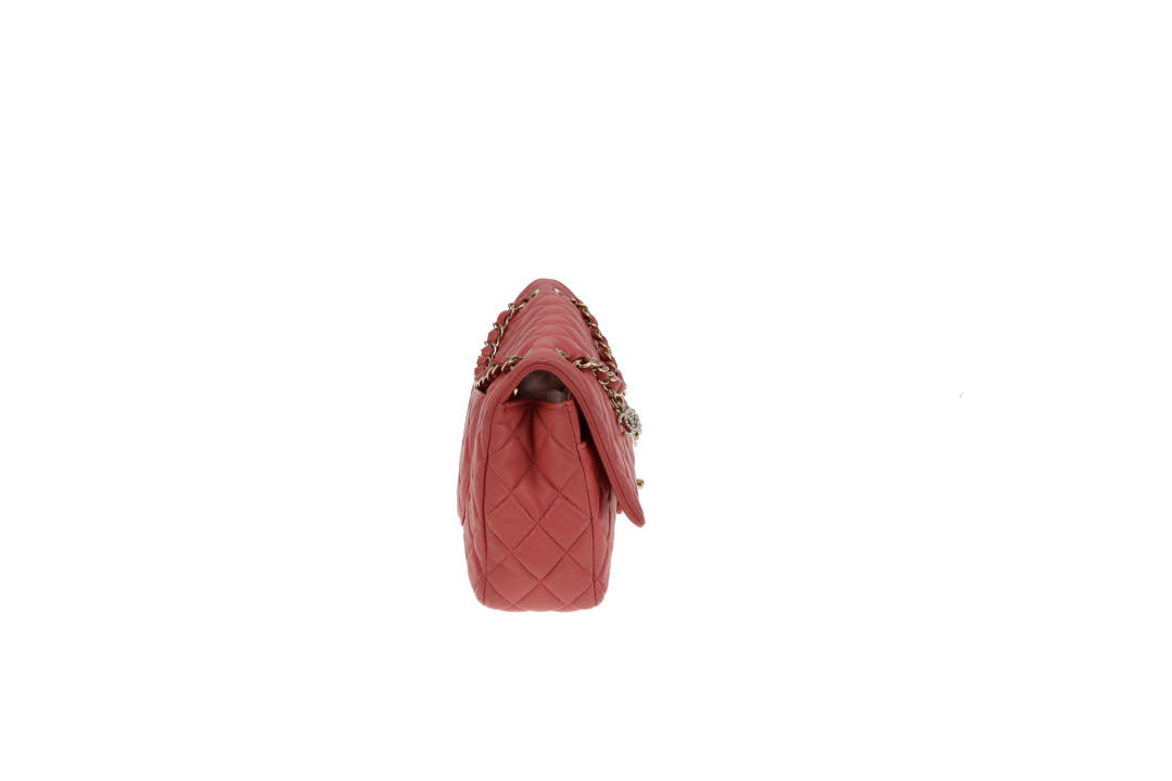 Chanel Classic Single Flap Medium Valentine Charms Pink Lambskin GHW