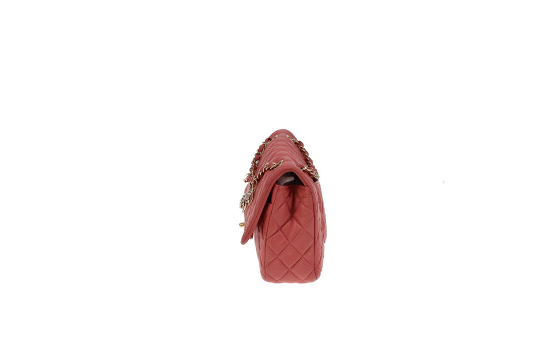 Chanel Classic Single Flap Medium Valentine Charms Pink Lambskin GHW