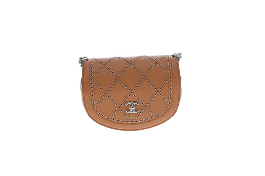 Chanel Coco Eyelets Saddle Bag Tan 2018