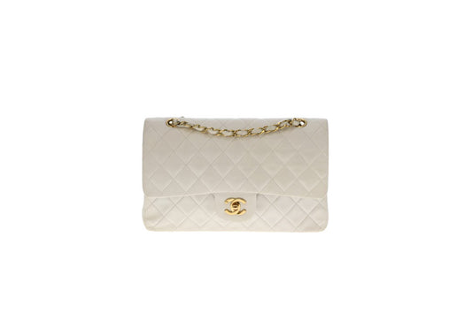 Chanel Classic Double Flap White Medium With Gold Hardware Vintage 1991/94