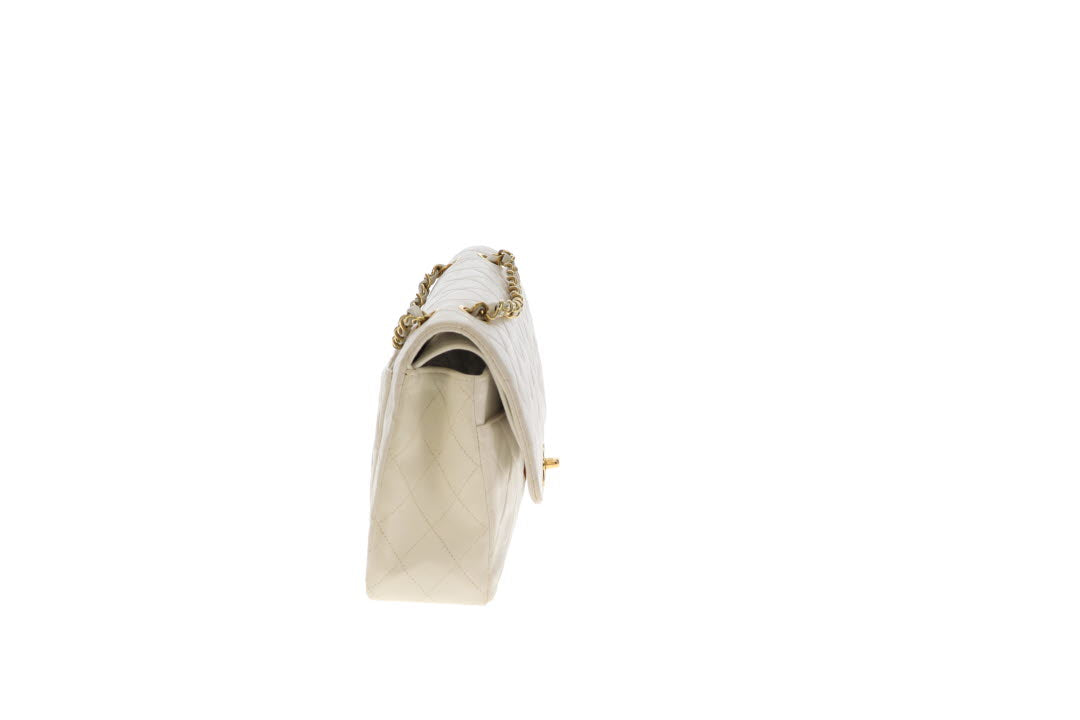 Chanel Classic Double Flap White Medium With Gold Hardware Vintage 1991/94