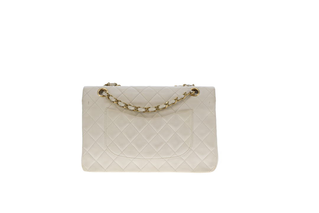Chanel Classic Double Flap White Medium With Gold Hardware Vintage 1991/94