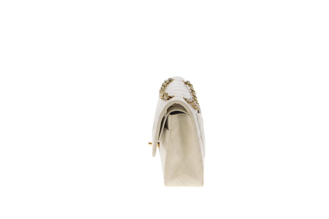 Chanel Classic Double Flap White Medium With Gold Hardware Vintage 1991/94