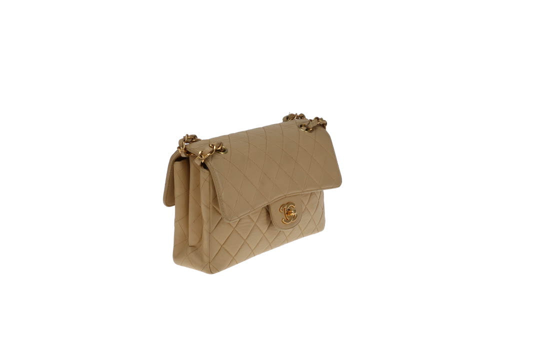 Chanel Double Sided Classic Flap In Beige Lambskin Leather And Gold Hardware Vintage 1996/97