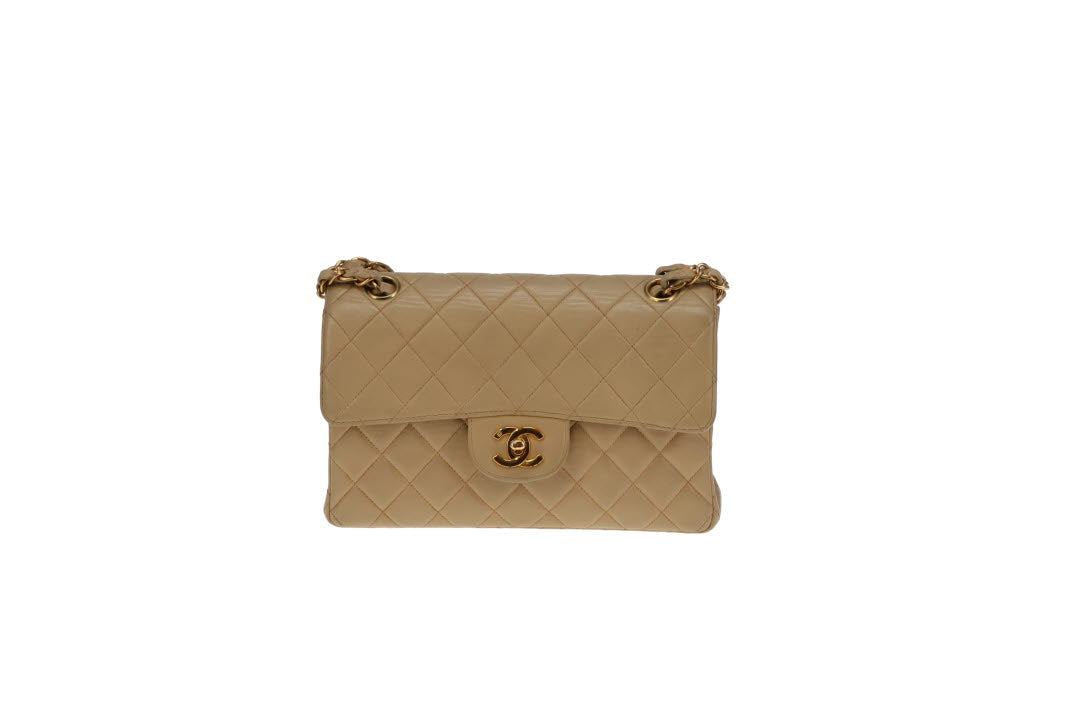 Chanel Double Sided Classic Flap In Beige Lambskin Leather And Gold Hardware Vintage 1996/97