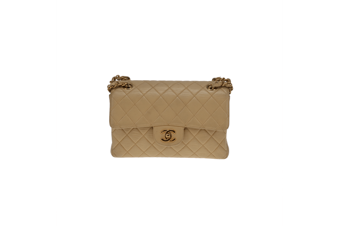 Chanel Double Sided Classic Flap In Beige Lambskin Leather And Gold Hardware Vintage 1996/97
