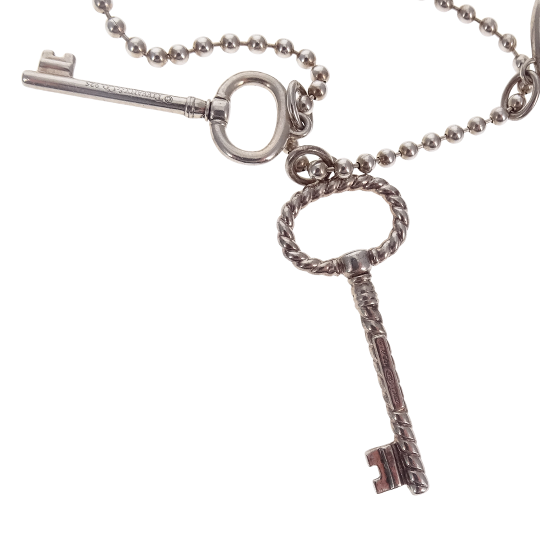 Tiffany & Co 3 Key Necklace with Beaded Chain Sterling Silver