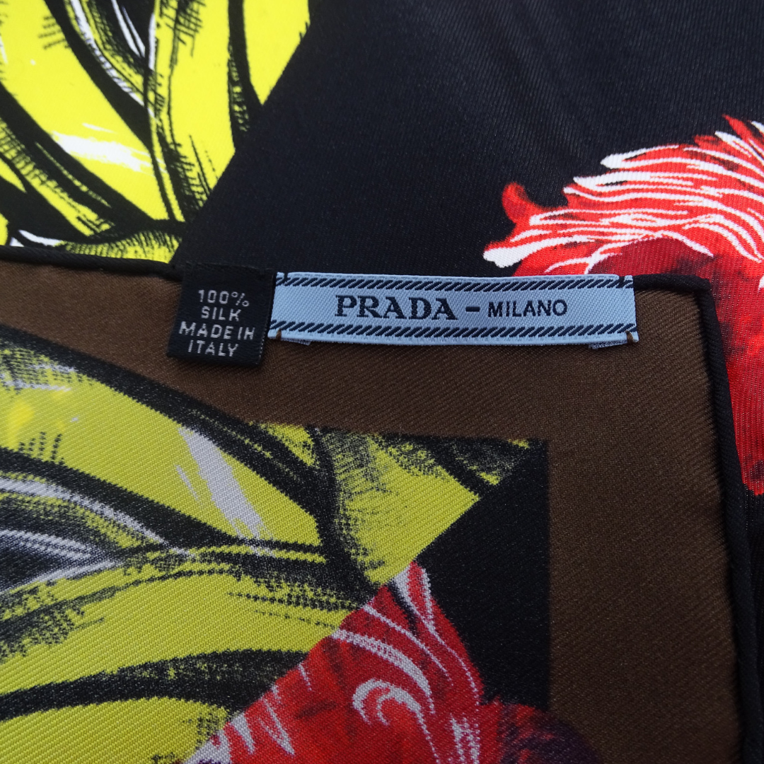 Prada Silk Scarf 55cm Banana and Flower Print