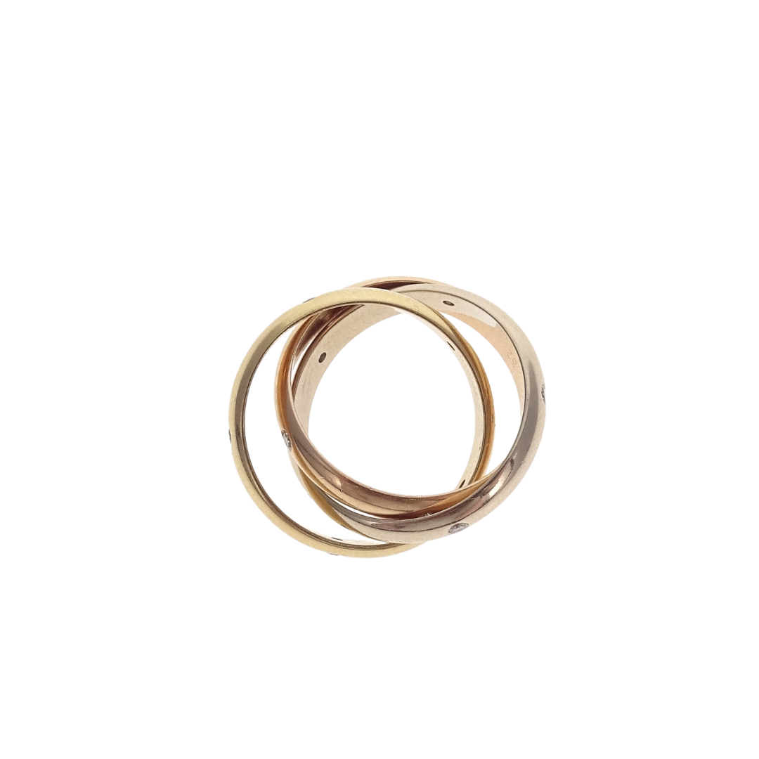 Cartier 18K Rose, Gold and White Gold Trinity Ring Medium Model with Diamonds Size 52