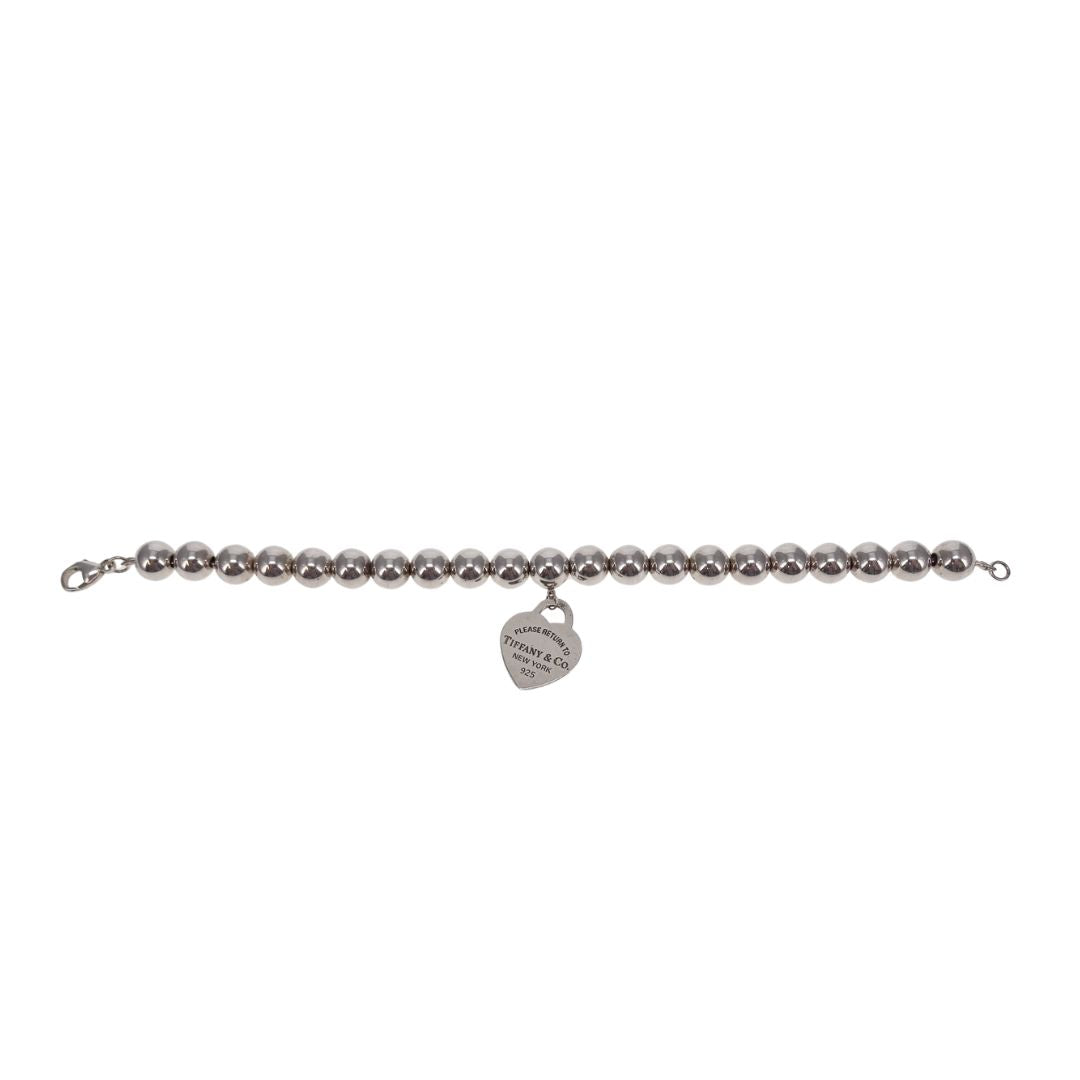 Tiffany & Co RTT Heart Tag Beaded Bracelet Sterling Silver