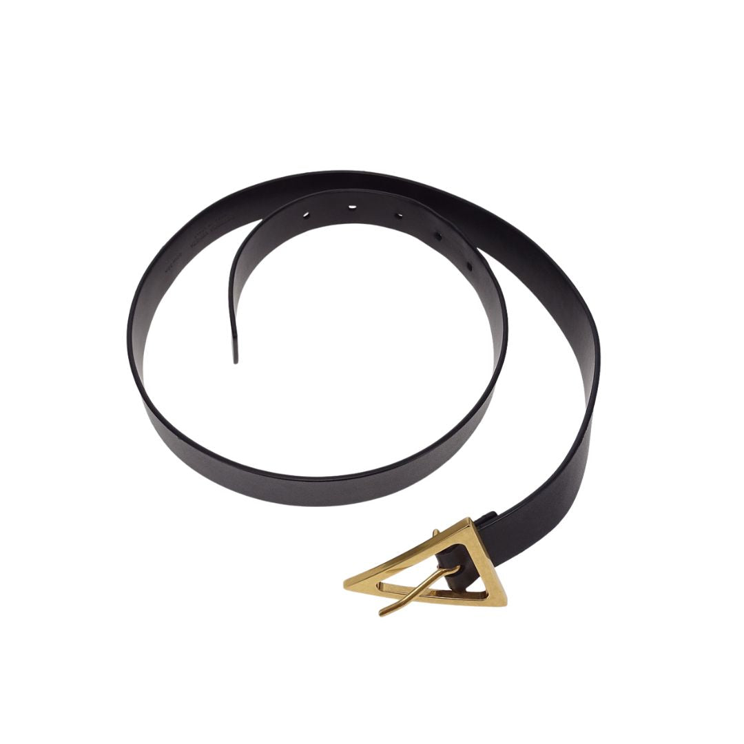 Bottega Veneta Black Leather Triangle Belt 80cm 32"