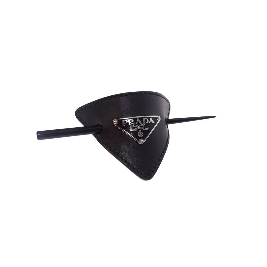 Prada Black Leather Hair Clip