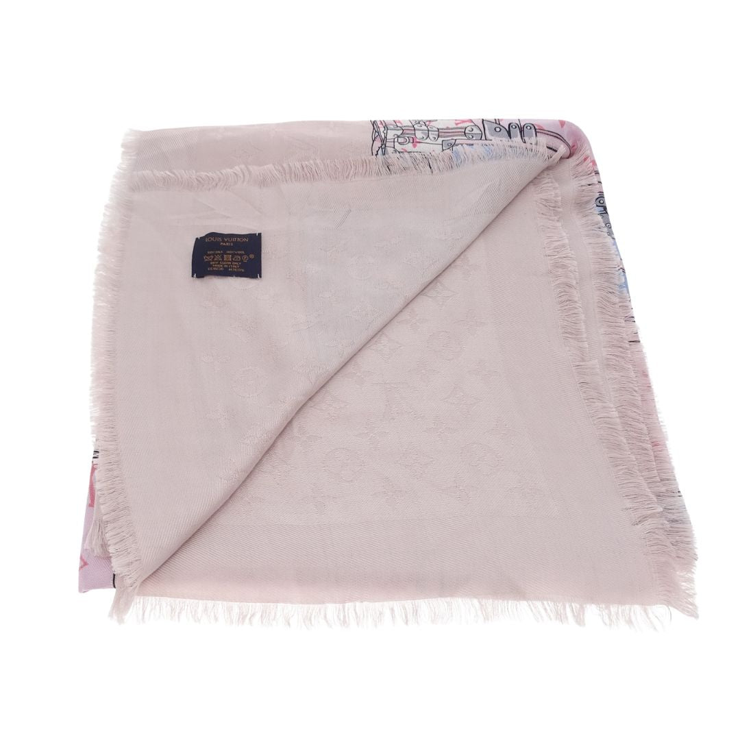 Louis Vuitton Lets Go Monogram Shawl Pink/Blue Silk and Wool
