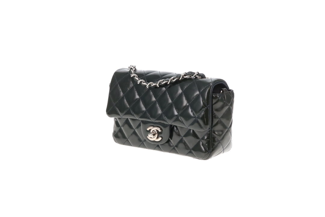 Chanel Classic Mini Rectangle Flap Dark Green Patent SHW 2013/14