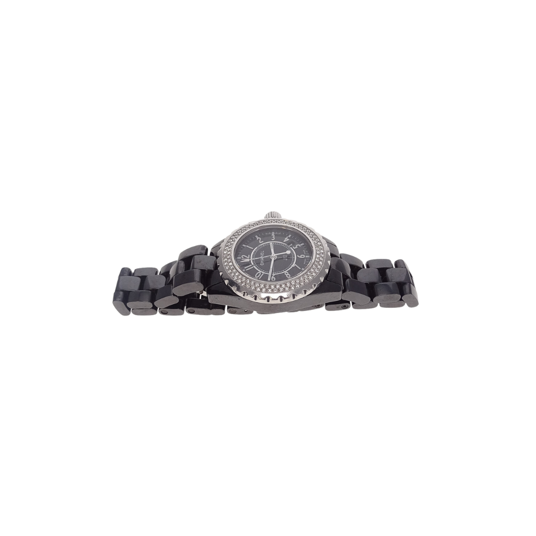 Chanel J12 Quartz Movement & Black Ceramic Strap With Pave Diamonds 29mm