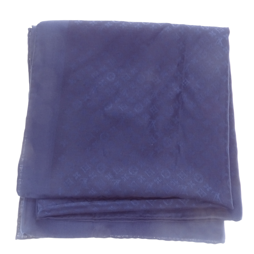 Louis Vuitton Evermore Silk & Wool Navy Shawl 120cm