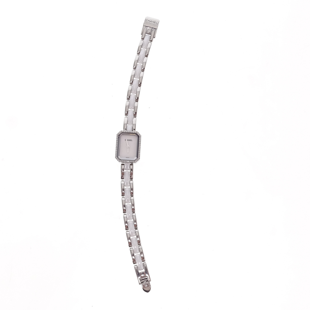 Chanel Première Ceramic Watch Steel and White Ceramic with Diamond Surround Face