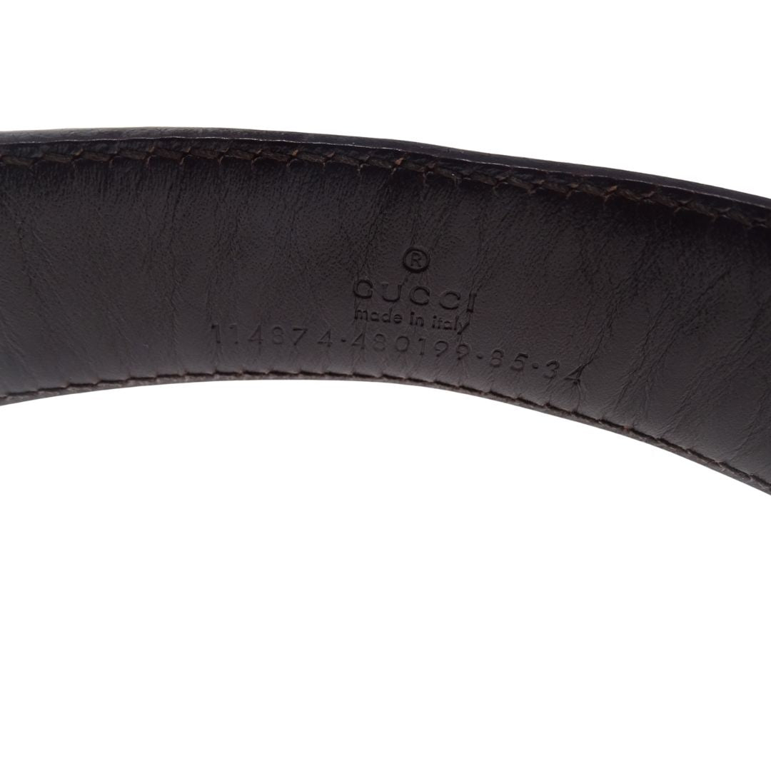 Gucci GG Canvas Belt With Steel Blue Leather Trims 85/34