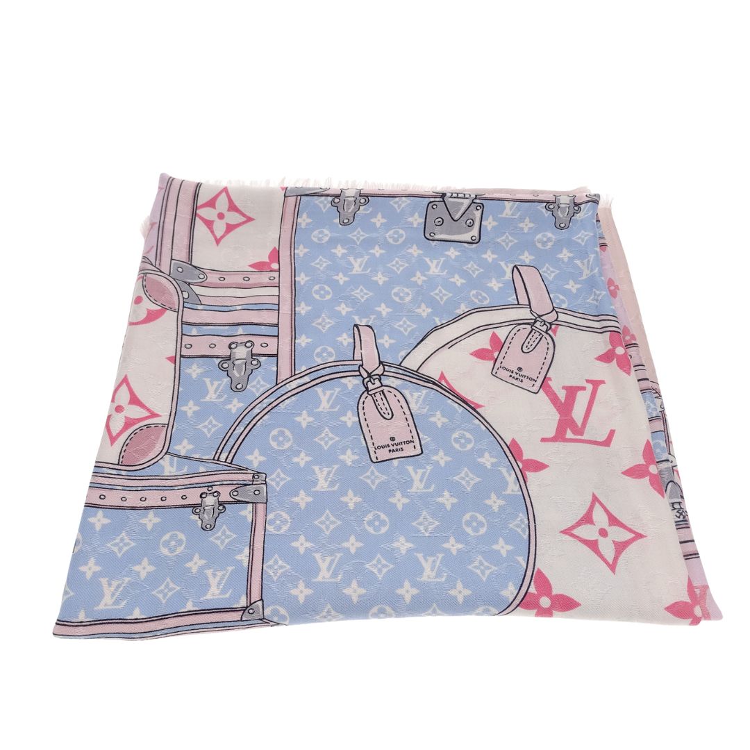 Louis Vuitton Lets Go Monogram Shawl Pink/Blue Silk and Wool