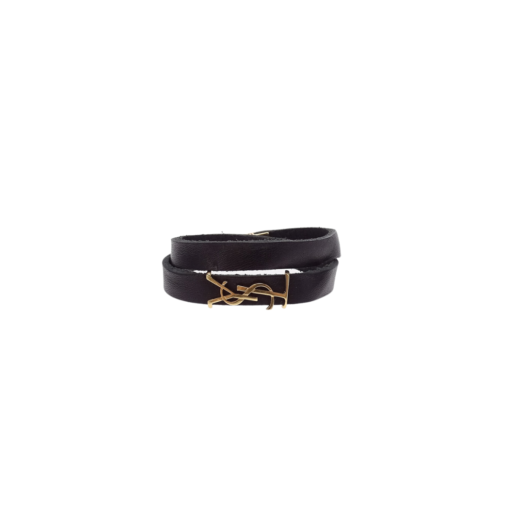 Saint Laurent Black Leather Opyum Double Wrap Bracelet