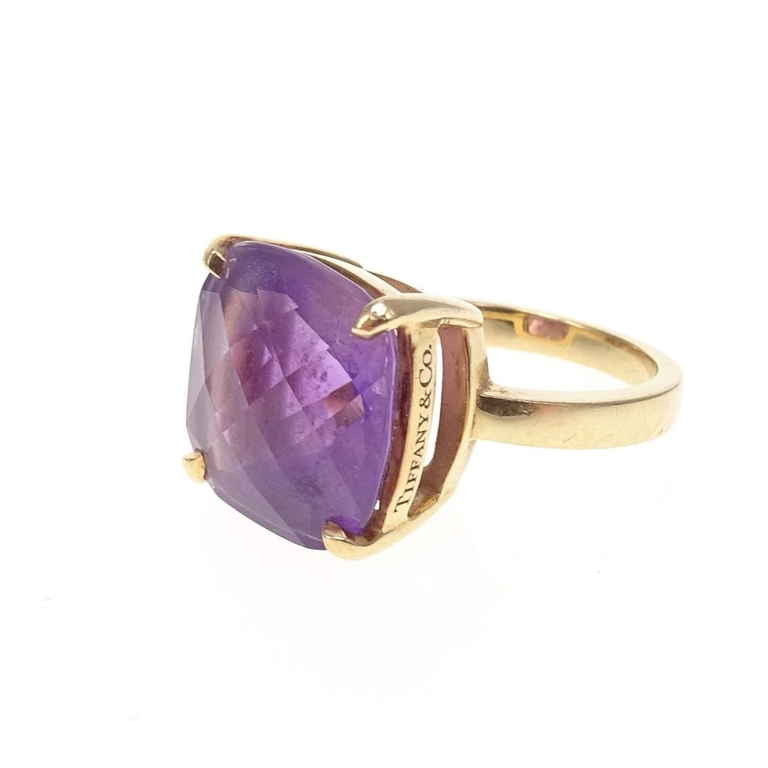 Tiffany & Co 18k Pillow Gold & Amethyst Stone Ring Size 52