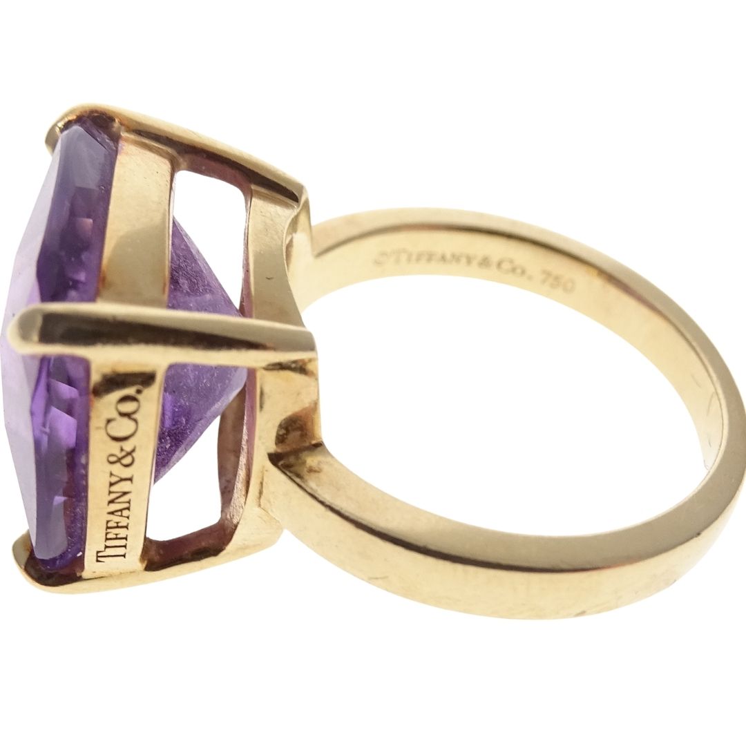Tiffany & Co 18k Pillow Gold & Amethyst Stone Ring Size 52