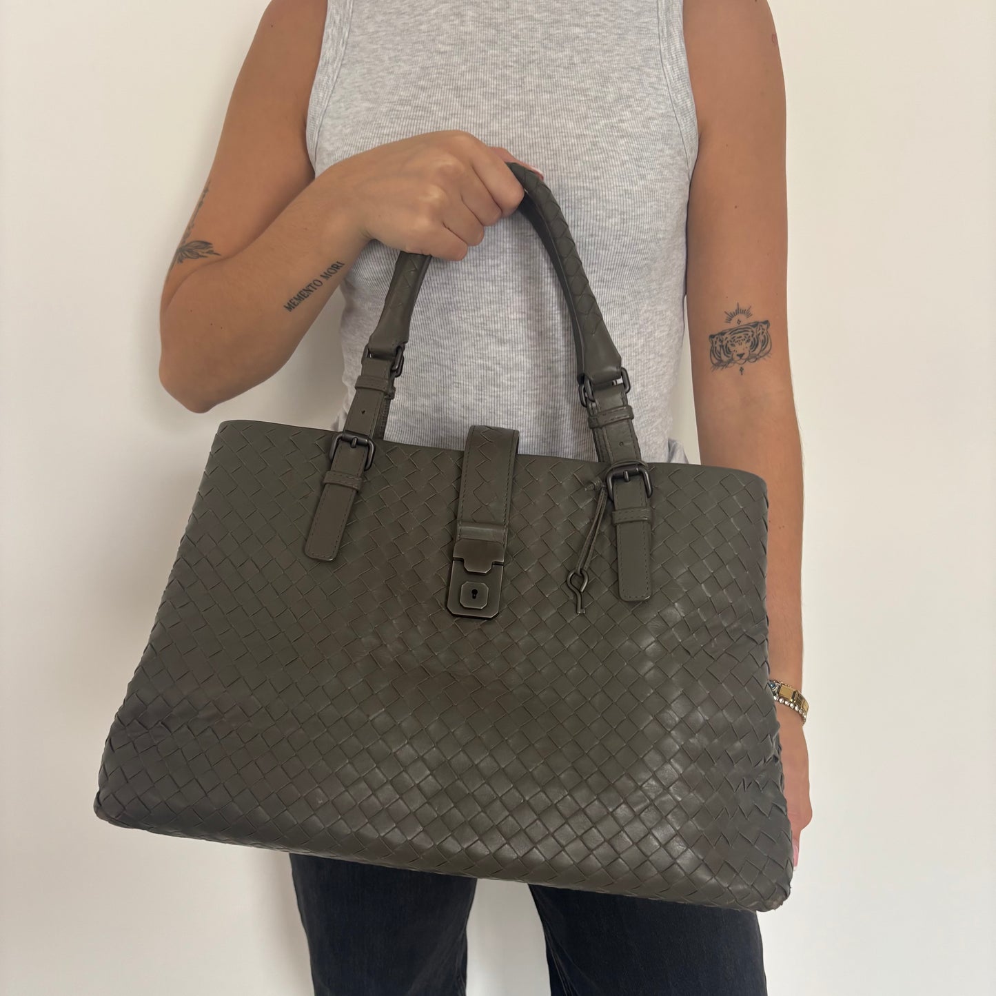 Bottega Veneta Roma Bag Olive Green Intrecciato