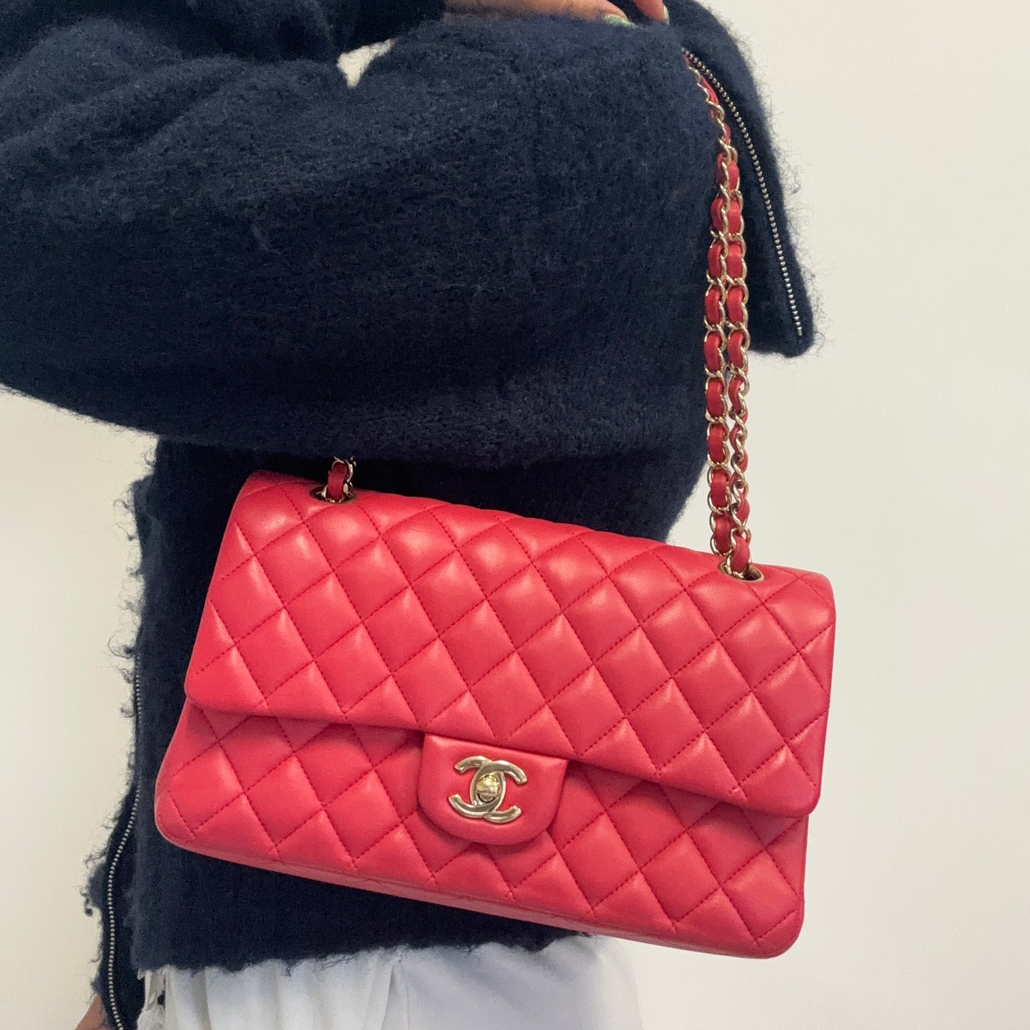 Chanel Classic Double Flap Medium Raspberry Lambskin GHW 2018