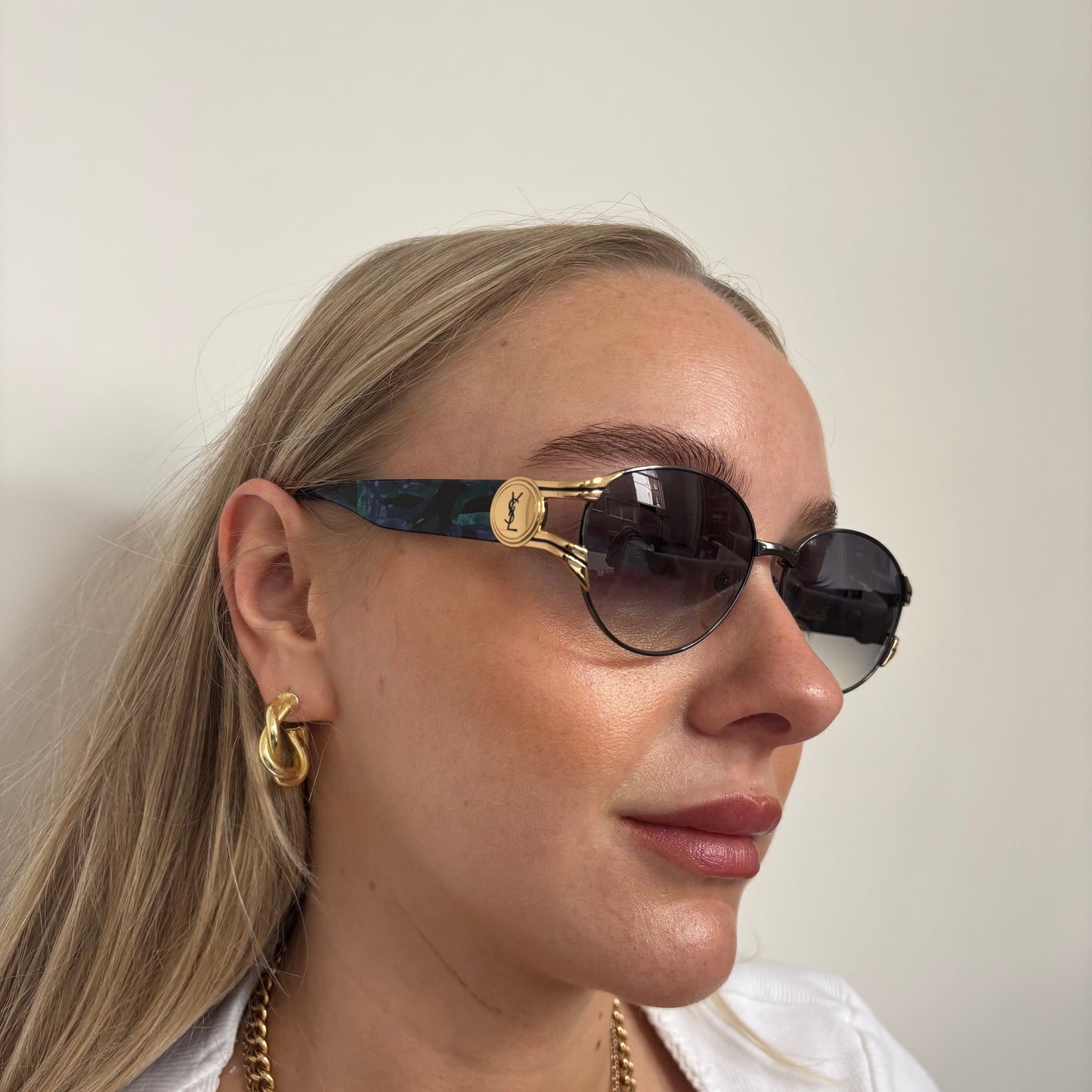Saint Laurent Vintage 31-6704 Blue Tortoise Arm Sunglasses