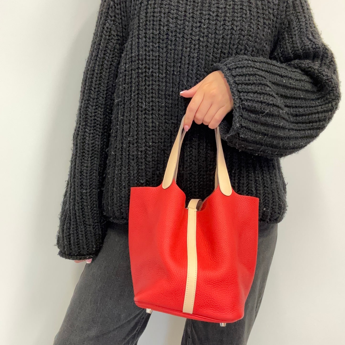 Hermes Picotin Lock 22 Taurillon Clemence & Swift Eclat MM Rouge Tomate & Rose Eglantine