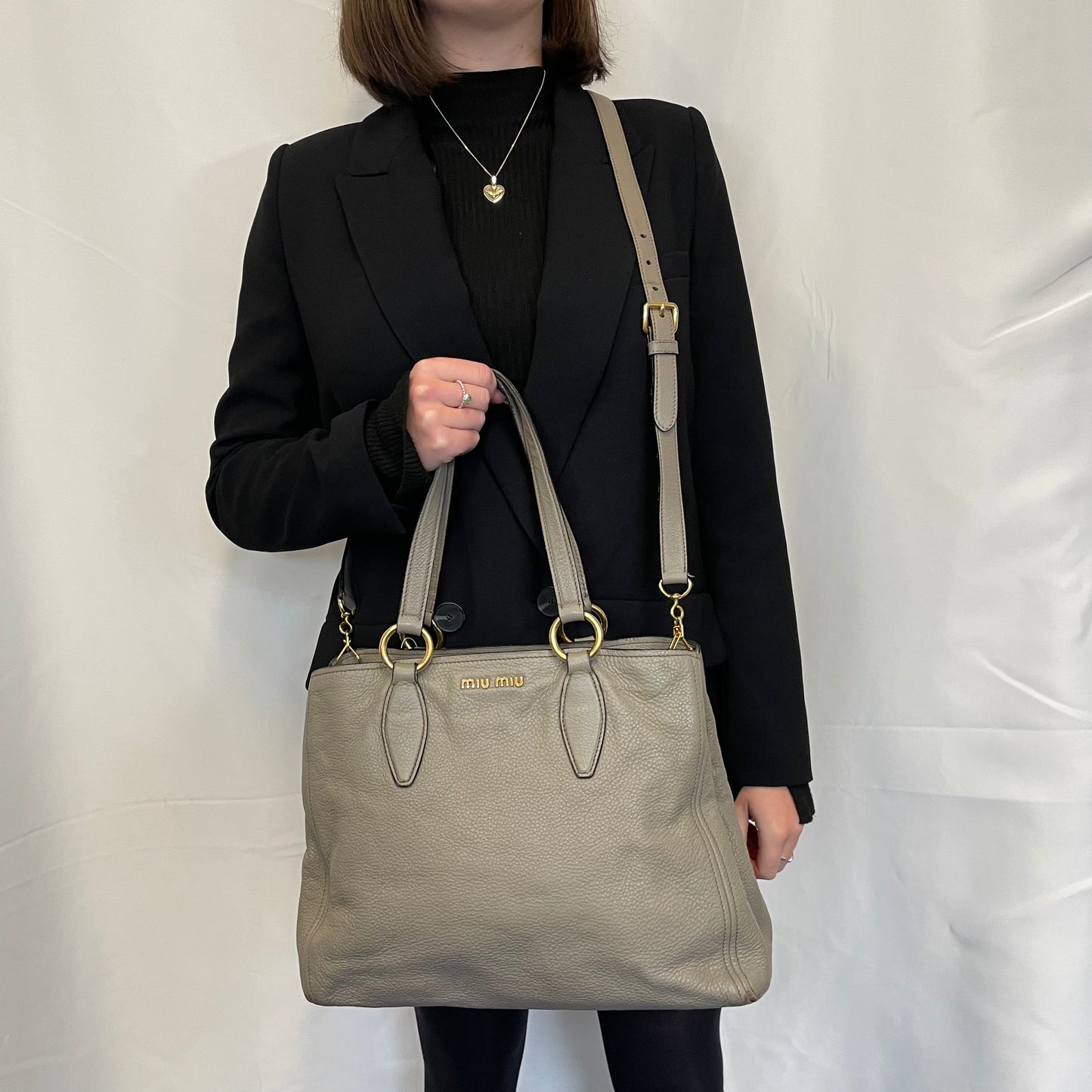 Miu Miu Off Grey Tote With Long Strap