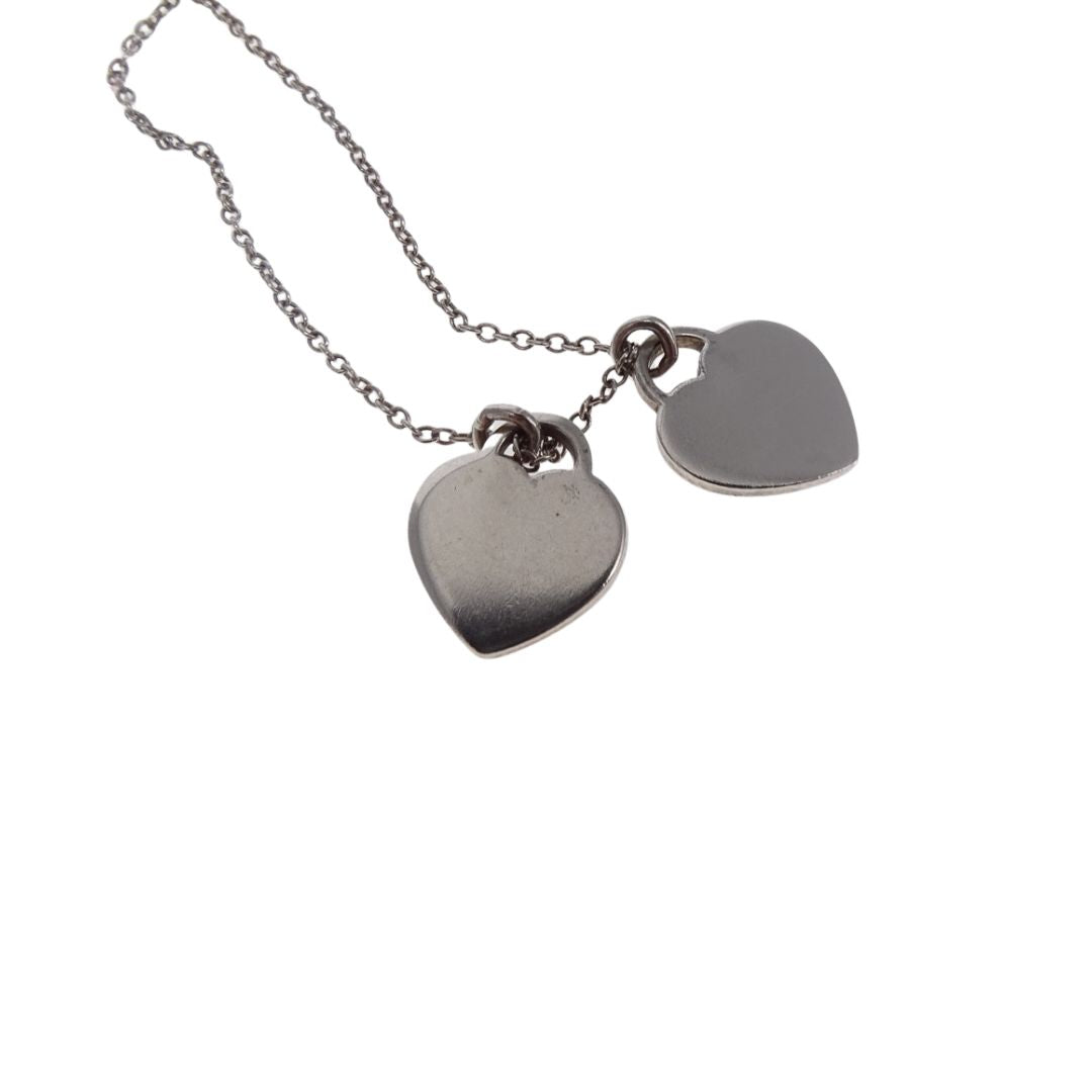 Tiffany & Co Mini Double Heart Pendant Pink Enamel & Silver with a Diamond