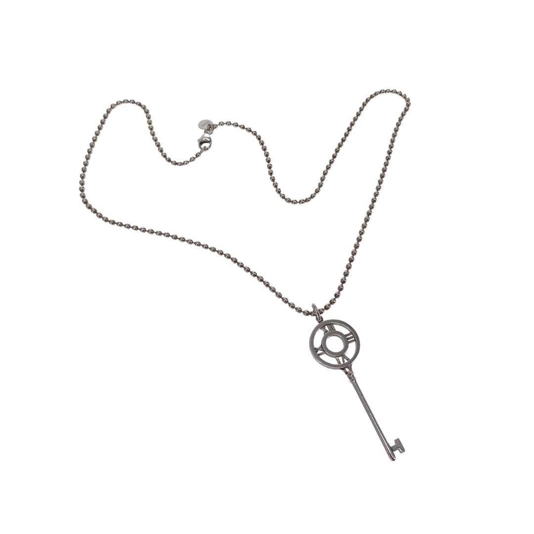 Tiffany & Co Atlas Collection Key Pendant On Beaded Chain Sterling Silver