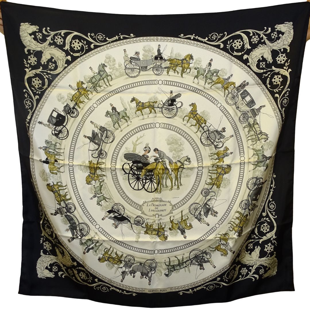 Hermes La Promenade De Longchamps 90cm Silk Scarf By Ledoux