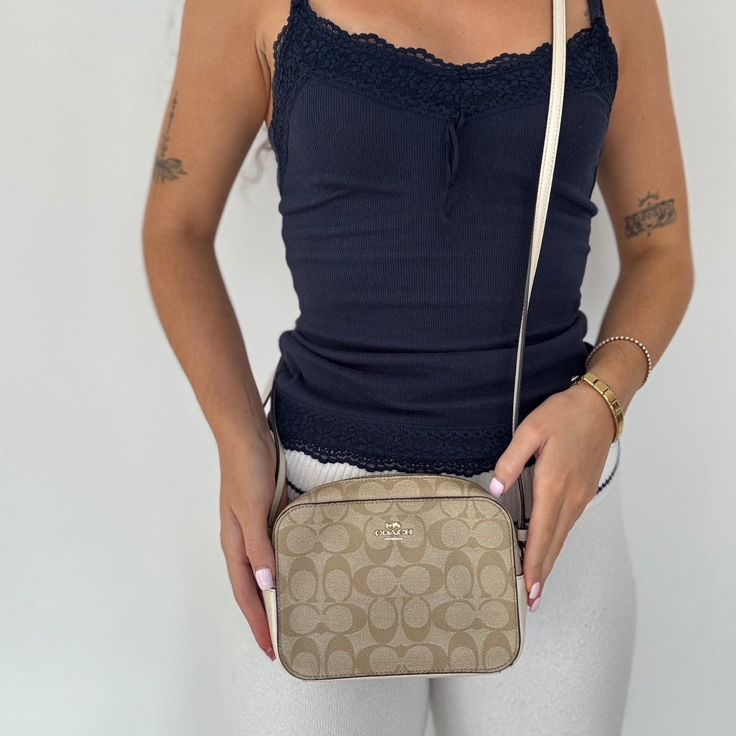 Coach Mini Camera Bag Beige Signature