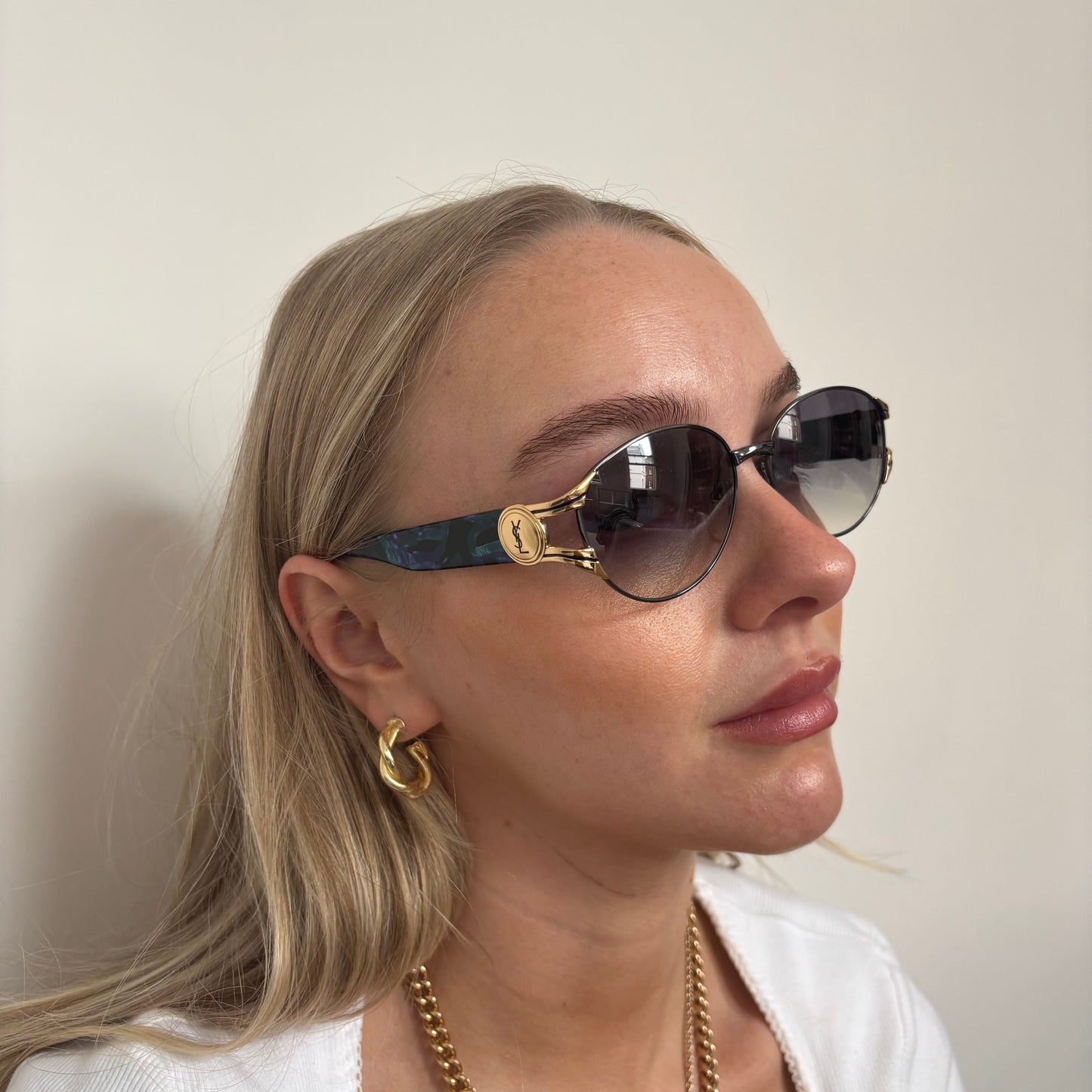 Saint Laurent Vintage 31-6704 Blue Tortoise Arm Sunglasses