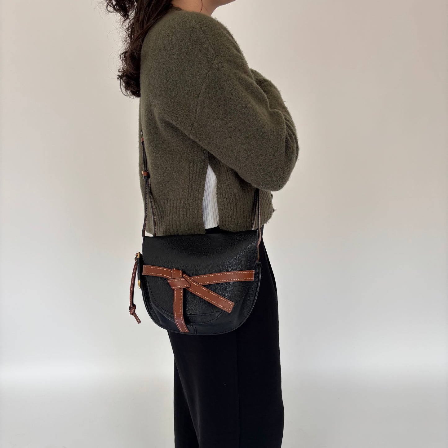 Loewe Small Gate In Soft Black Calfskin & Pecan