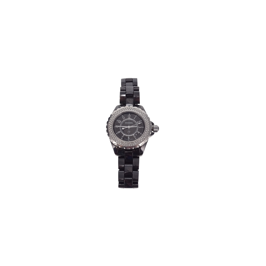 Chanel J12 Quartz Movement & Black Ceramic Strap With Pave Diamonds 29mm