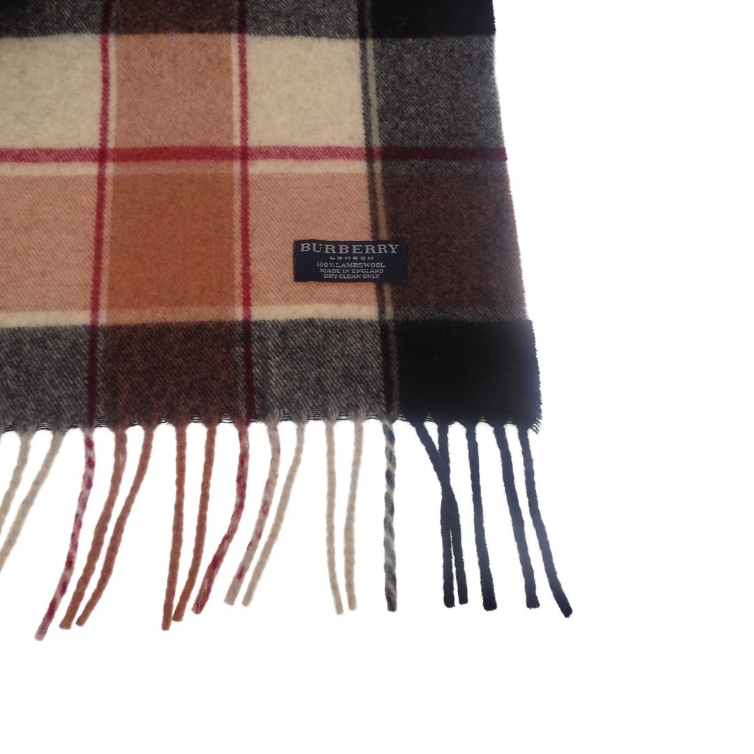 Burberry 100% Lambswool Pink/Grey/Beige Tone Scarf