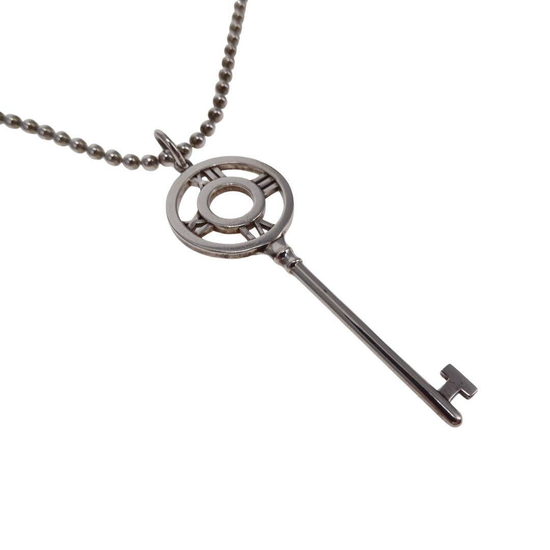 Tiffany & Co Atlas Collection Key Pendant On Beaded Chain Sterling Silver