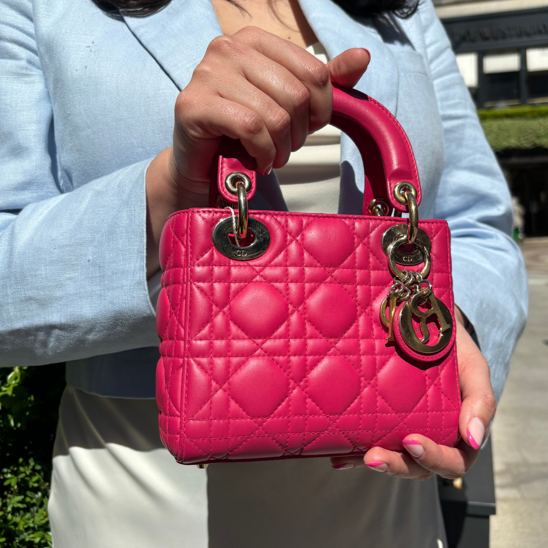 Dior Lady Dior Pink Lambskin Cannage Mini Bag 2014
