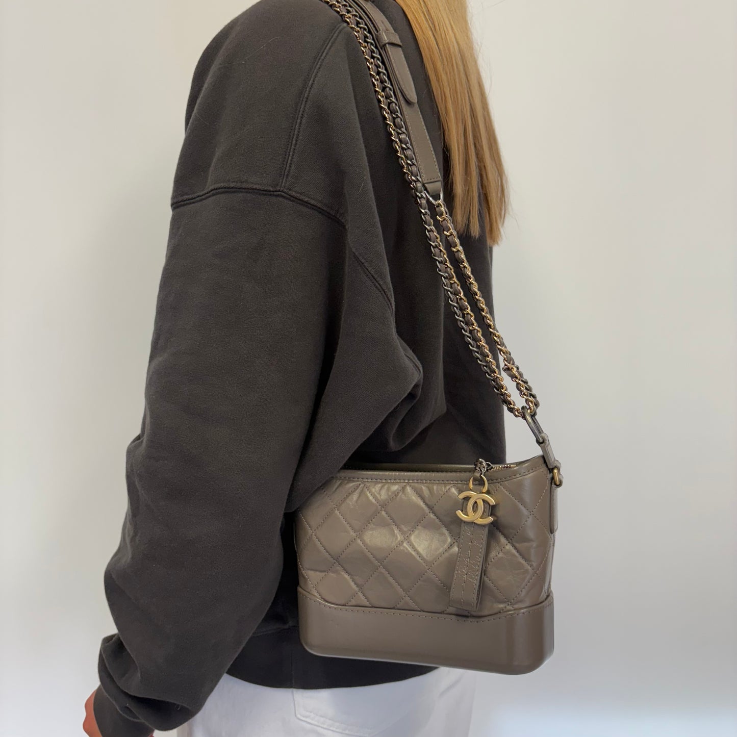 Chanel Gabrielle Small Taupe Calfskin 2018
