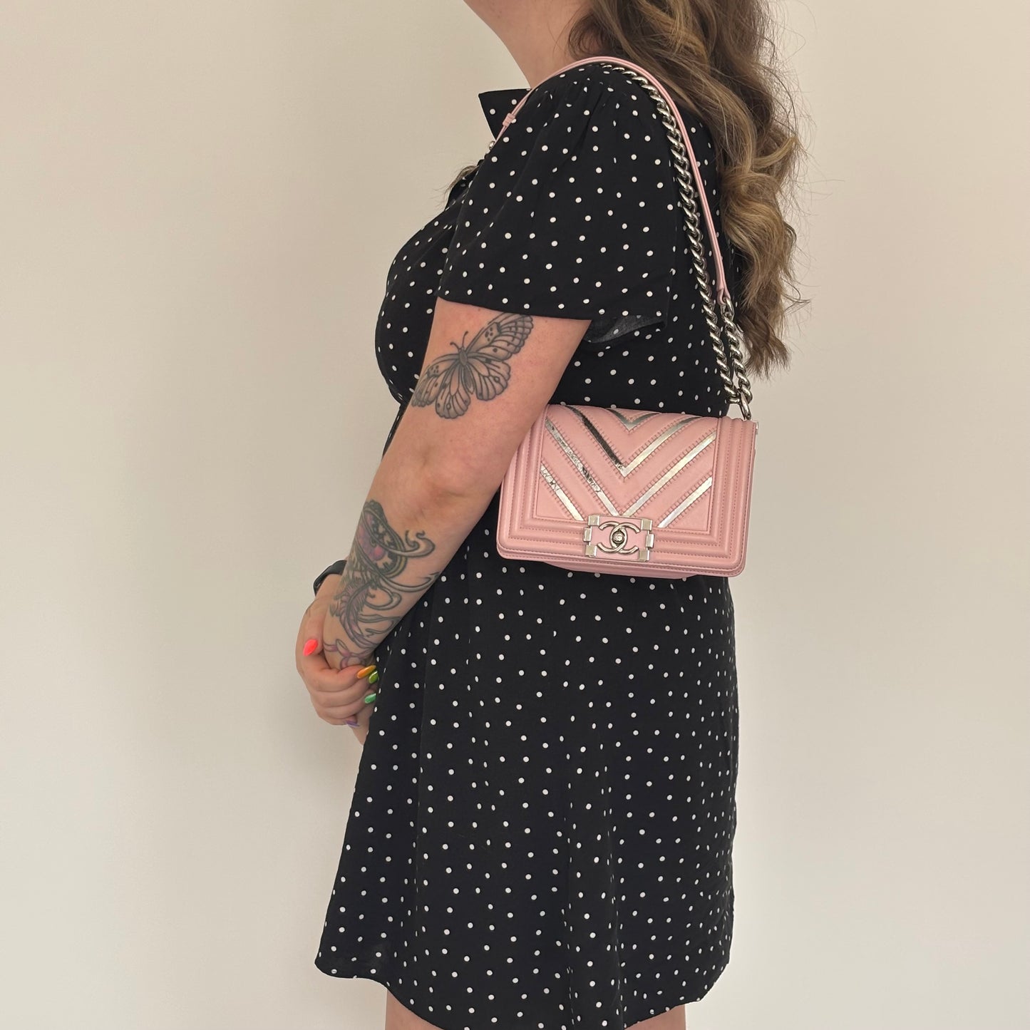 Chanel Boy Bag Small Pink and Iridescent Chevron 2016/17