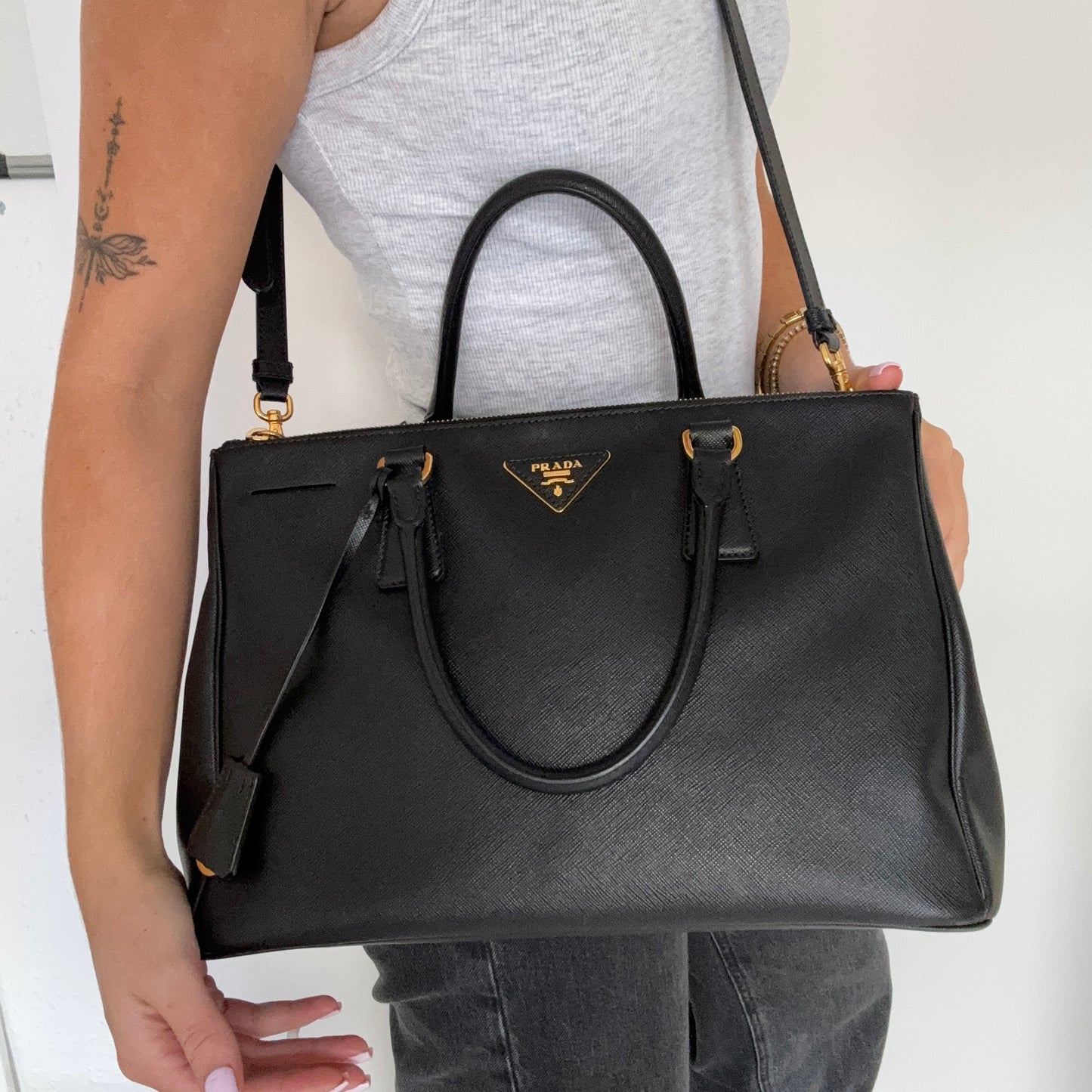 Prada Galleria Double Zip Large Black Saffiano