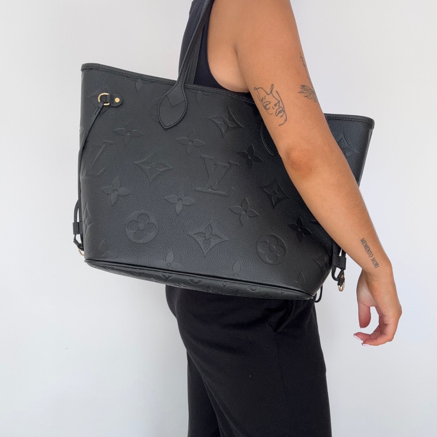 Louis Vuitton Neverfull MM Black Empreinte with Pochette (NFID)