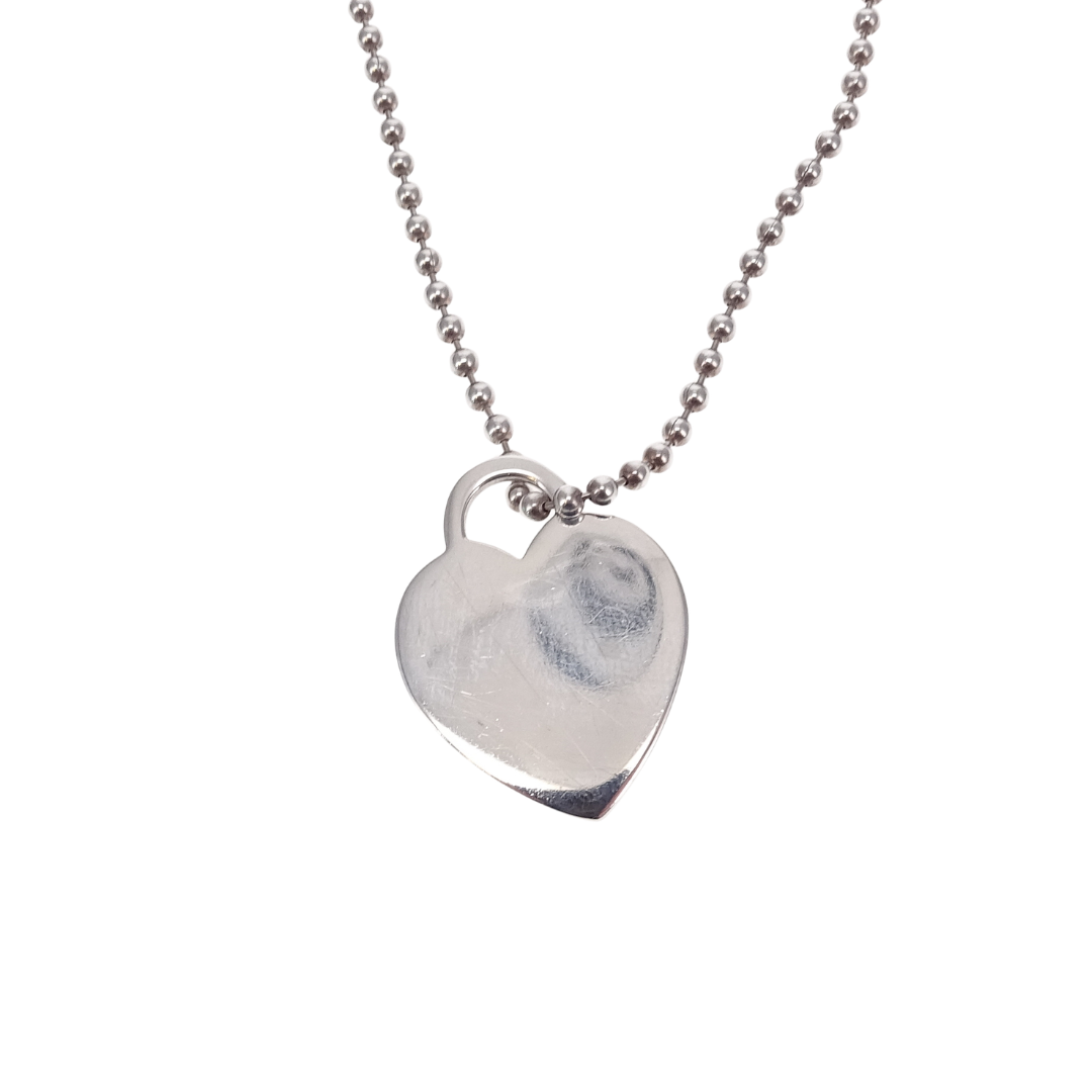 Tiffany & Co RTT Large Heart Tag on Beaded Chain Sterling Silver