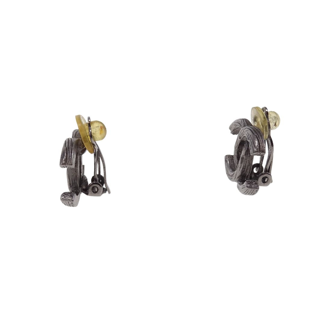 Chanel CC Earrings In Gunmetal Textured Clip On 10p